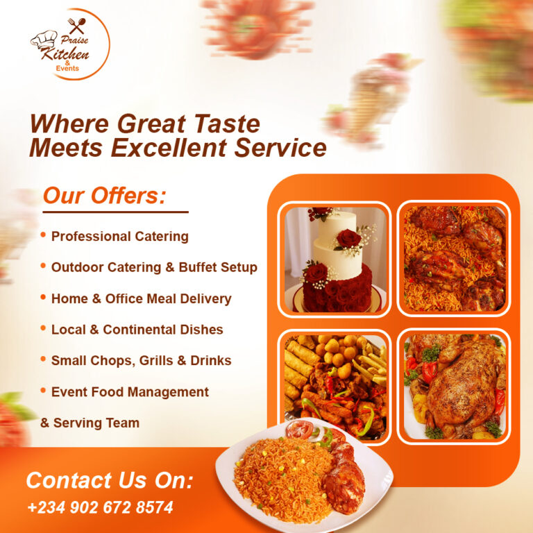 A bold flyer design for Praise Kitchen & Events.